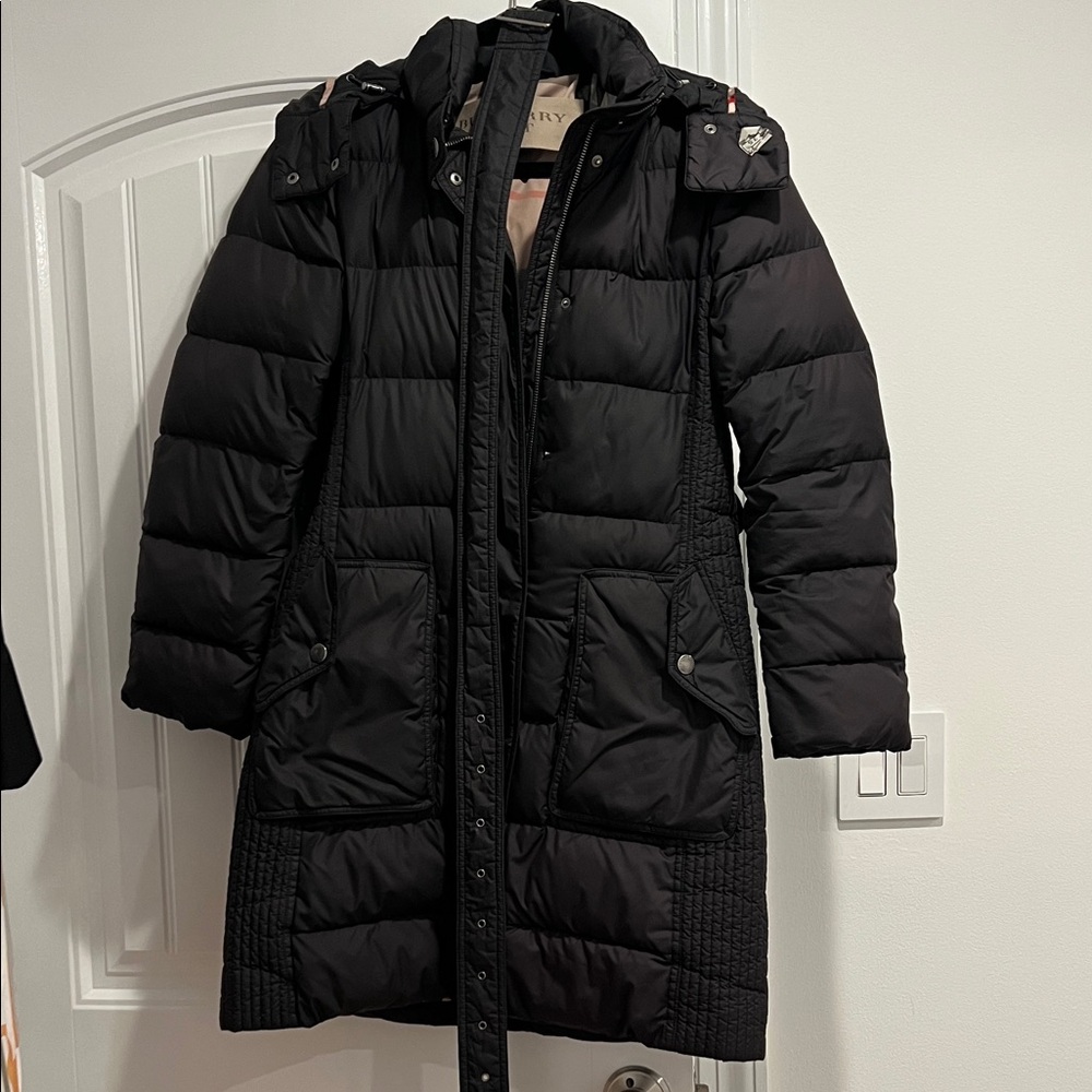 Burberry Black Quilted Full Length Puffer Jacket Size Small